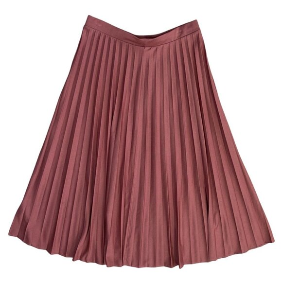 Asos Pleated Midi Skirt Elastic Waist Rose Pink Size 4 A-Line - Picture 2 of 6